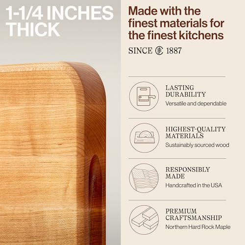 John Boos Chop-N-Slice Series Rectangular Wooden Maple Cutting Board | 18”x12" – 1.25” Thick, 8-lb Reversible Butcher Block with Eased Corners, Edge-Grain & Finger Grips – Made in the USA - size: 18"L x 12"W