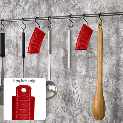 Silicone Assist Handle Holder, Hot Skillet Handle Covers Pot Grip Handle Sleeve Cast Iron Skillets Non-Slip Heat Resistant Pan Grip Cover for Cast Iron Woks Frying Pans Griddles Skillets (Red) - size: Red-2 Pack