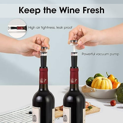 Beneno Wine Opener with Silicone Wine Vacuum Stopper, Matte Black | Durable Solid Zinc Alloy Body, Upgraded Precise Sharp-Edged Screw, Ergonomic Non-Slip Grip Wing Handle, Leak Proof Stopper - color: Matte Black