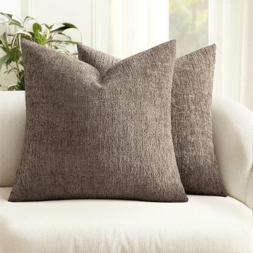 MIULEE Fall Couch Pillow Covers Textured Chenille 18x18 Taupe | Set of 2 Soft Luxurious Decorative Throw Pillow Covers Autumn Cozy Pillowcases Home Decor Living Room Cushion Sofa Bed - color: Taupe, size: 18" x 18" (Pack of 2)