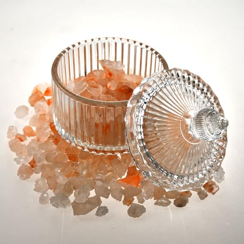 Crystal Glass Salt Cellar with Lid – 7oz Clear Salt Box Salt and Pepper bowls, Salt Container Holder for Kitchen, glass Storage jars for Candies, Sugar, Decorative Kitchen & Dining Table Essential
