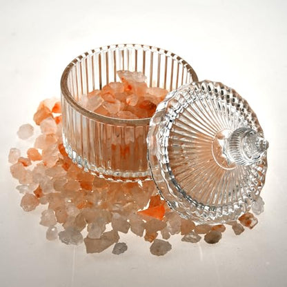 Crystal Glass Salt Cellar with Lid – 7oz Clear Salt Box Salt and Pepper bowls, Salt Container Holder for Kitchen, glass Storage jars for Candies, Sugar, Decorative Kitchen & Dining Table Essential
