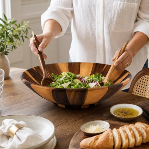 Arthur Court Extra Large Acacia Wood Salad Bowl - Wok Wave Style - 16 Inch Diameter x 4.5 Inch Tall - Perfect for Fruits and Salads - size: Wok