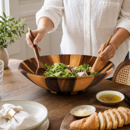 Arthur Court Extra Large Acacia Wood Salad Bowl - Wok Wave Style - 16 Inch Diameter x 4.5 Inch Tall - Perfect for Fruits and Salads - size: Wok