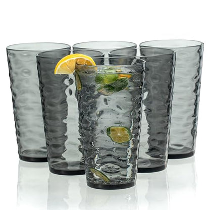 20-ounce Plastic Tumblers, Acrylic Drinking Glasses High-Balls, set of 6 Gray Reusable Plastic Cups, Stackable, BPA-Free, Shatter-Proof, Dishwasher-Safe - color: Gray