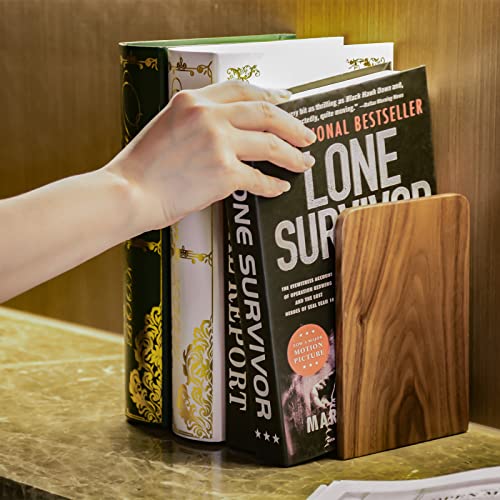 Large Bookend Hold Heavy Books-7x4x5in 2 Pack Non-Skid Wood Bookends Walnut | Heavy-duty wooden bookends Heavy-duty design holds heavy books, Non-skid base keeps books upright on desk/shelf. - color: Walnut-s-2pair