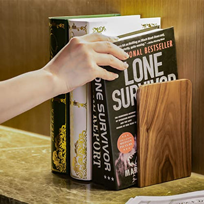 Large Bookend Hold Heavy Books-7x4x5in 2 Pack Non-Skid Wood Bookends Walnut | Heavy-duty wooden bookends Heavy-duty design holds heavy books, Non-skid base keeps books upright on desk/shelf. - color: Walnut-s-2pair