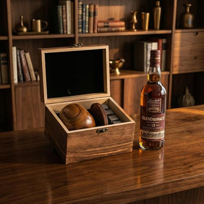 Charred Wooden SignatureHour Whiskey Glasses Wooden Set with Premium Whiskey Stones – Perfect Birthday, Anniversary, Bachelor for Men