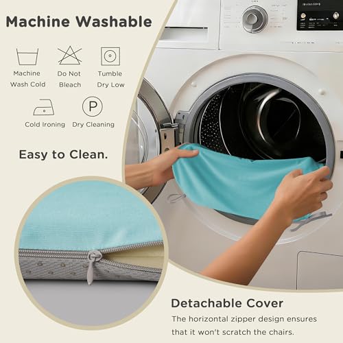 AddGrace Memory Foam Chair Cushions for Dining Chairs Set of 4 Light Blue | 17.5"x17.5"x1.5", with Ties and Non Slip Bottom, Washable Cover, Soft and Skin-friendly Fabric, for Kitchen Dining Room - color: Light Blue