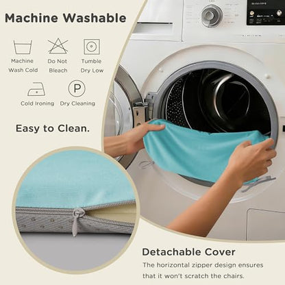 AddGrace Memory Foam Chair Cushions for Dining Chairs Set of 4 Light Blue | 17.5"x17.5"x1.5", with Ties and Non Slip Bottom, Washable Cover, Soft and Skin-friendly Fabric, for Kitchen Dining Room - color: Light Blue