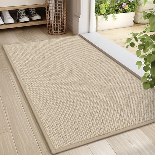 Door Mat 24"x36", Non Slip Door Mat Indoor Entrance, Rubber Backing Front Indoor Door mats Washable Absorbent Low-Profile Entryway Entry Resist Dirt Inside Door Mats, Khaki - color: Khaki, size: 2' X 3' (Rectangular)