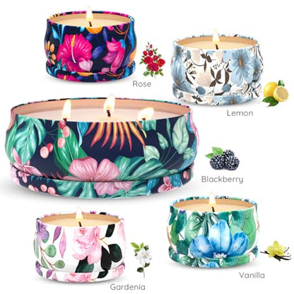 5 Set Highly Scented Candles Gift Set for Home Women, Decorative Natural Soy Wax Aromatherapy Candles for Christmas - 1pc 13.5oz BlackBerry and 4pcs 2.5oz Rose, Lemon, Vanilla and Gardenia Fragrance - size: 4x2.5oz+1x13.5oz