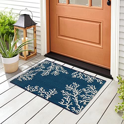 Liora Manne Esencia Machine Washable Non-Slip Low Profile Indoor/Outdoor Mat-Transitional, Coastal, Beach, Border, Coral Edge Navy 2'5" x 3'11" - color: Coral Edge Navy, size: 2'4" x 3'11" (Rectangular)