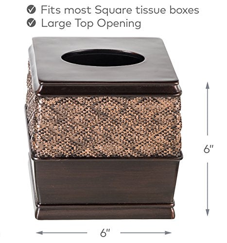 Creative Scents Dublin Brown 6 Piece Resin Bathroom Accessories Set | Includes Toilet Brush and Holder, Tissue Box Cover, Soap Dispenser, Toothbrush Holder, Tumbler Cup & Soap Dish - style: 6 Piece Set