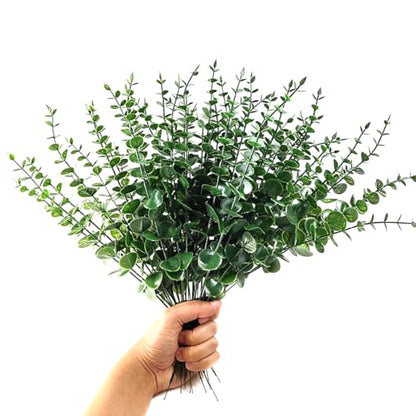 TIHOOD 15PCS Artificial Eucalyptus Stem Faux Eucalyptus Decor Artificial Green Branches Leaves - for Wedding Floral Arrangements Home Decor