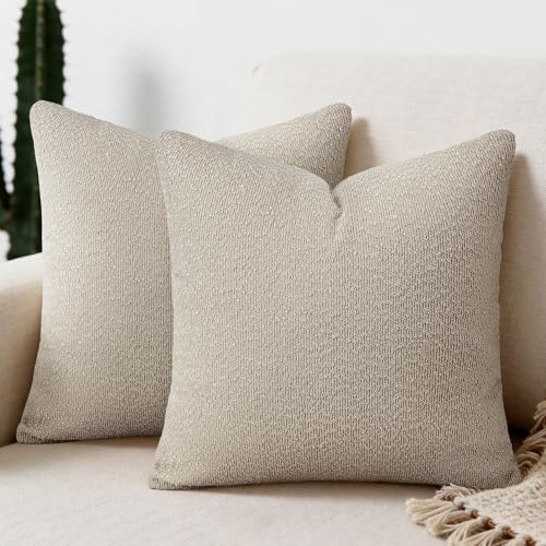 Textured Boucle Pillow Covers 18x18 Inch Set of 2, Oatmeal | Soft Decorative Throw Pillow Covers, Natural Boho Accent Solid Pillowcases Sofa Living Room Home Decor - color: Oatmeal, size: 18" x 18" (Pack of 2)