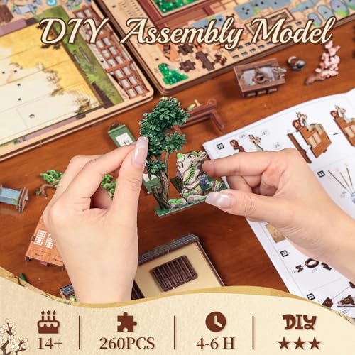 Japanese Book Nook Kit, Serene Courtyard | DIY Miniature House 3D Wooden Puzzles for Adults Japan Bookshelf Decor with LED Lights - style: Serene Courtyard