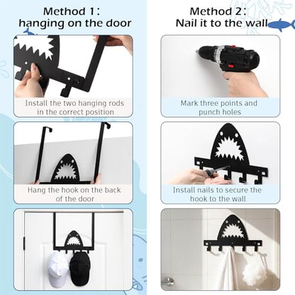 Reallnaive Shark Over The Door Hooks Bathroom Decoration Hanger Wall Mount Art Funny Rack Holder for Towel, Hat, Coat, Cloth, Keychain, Bag, Christmas Gift - style: Shark