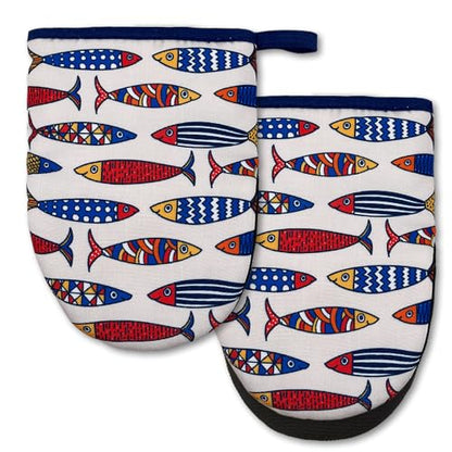 Linen Fish Mini Silicone Oven Mitts 2-Pack Set, Heat Slip Resistant Kitchen Gloves, Soft Short Oven Mittens for Safe Cooking Baking Grilling - color: Linen Fish