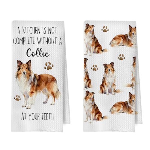 Collie Gifts Kitchen Towels Set - Funny Collie Gifts Decorative Waffle Dish Towels, Dog Gift for Women Hand Towel, Dog Lover Gift Tea Towel, 16×24 Inches Set of 2 - color: Collie
