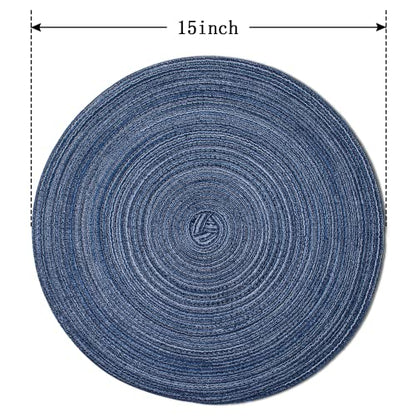 FunWheat Round Braided Placemats Set of 4 Place mats for Dining Tables Woven Heat Resistant Table Mats 15 inch (E Klein Blue, 4pcs) - color: Multi Blue, size: 4pcs