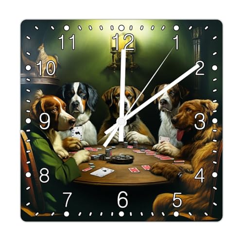 15 Inch Wall Clock Funny Dog Dog Playing Poker Square Decorative Clocks Battery Operated Non-Ticking Farmhouse Decor for Office Home Decor Wedding Birthday Housewarming Gift - color: Style-8, size: 15x15 in