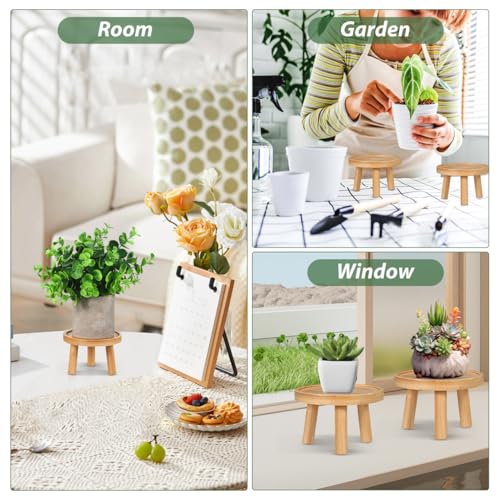 Levemolo 2Pcs Wooden Flower Pot Tray Base Indoor Plant Stand | Stable wood base, for indoor tabletops, supports potted plants and succulents