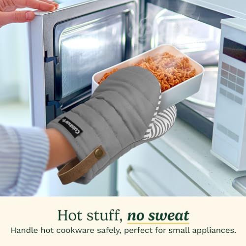 Cuisinart Mini Oven Mitts, 2-Pack 5.5"x8", Printed Silicone, 450F | Non-slip grip stripes, faux leather hang loop, cotton lining for comfort, ambidextrous for baking, cooking, and cast iron - color: Charcoal