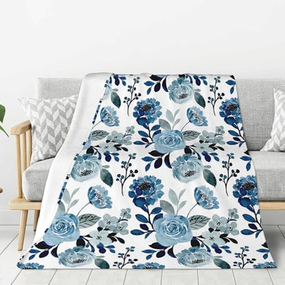 Floral Throw Blanket for Couch Bed Sofa Chair Living Room, Flower Flannel Fleece Blanket Soft Cozy Lightweight Breathable Fluffy Durable Home Decor Gifts for Men Women Girls Boys 50 x 60 Inch