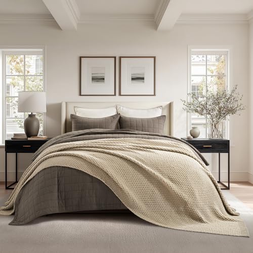 EVERGRACEHOME Chunky Chenille Knit Throw Blanket, 90 x 90, Sand Dune | Sculpted Moss Stitch, Chic Modern Farmhouse, All-Season Warmth, OEKO-TEX® Certified, Oversized Queen for Couch, Bed, Sofa - color: Sand Dune, size: 90" X 90"