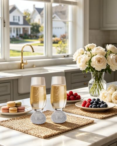 Stemless Fancy Champagne Flutes set of 4,Luxury Crystal Wedding Glasses | 10 oz Hand Blown Unbreakable Mimosa Glasses,for Weddings, Anniversaries, Christmas, Special Days (Silver Clear) - color: Silver Champagne glass