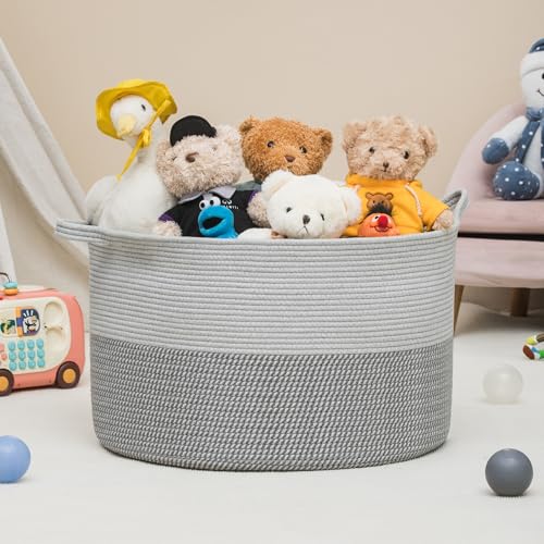 XXXLarge Woven Cotton Rope Basket (21.7" x 13.8") 90L – Blanket Basket for Living Room, Laundry Hamper, Baby Laundry Hamper, Toy Storage, Pillows & Cushions Organizer (Mixed Grey) - color: Mixed Gray