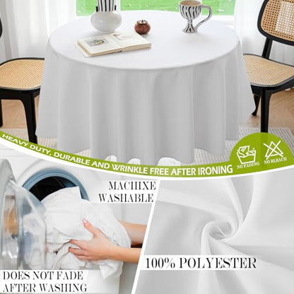 BYDOLL Table Cloth 60 Inch Round Tablecloth Fits Max50 Inch Diameter Table Top,White Polyester Washable Wrinkle-Free Spillproof Tablecloth for Party Patio Cover - color: White, size: 60" x 60" (Round-Fits Tables 36''-48'')