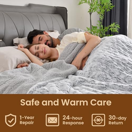 Bearhug Electric Blanket King Size 100" x 90" Dual Controllers Heated Blanket, 10 Heat Settings, 1-12 Hour Auto Shut-Off, Faux Fur & Sherpa Dual-Sided, Machine Washable, Gift-Ready Elegant Packaging - color: Dreamy Milky Way, size: King Size 100" × 90"