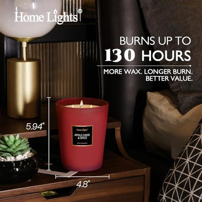 HomeLights Highly Scented Candles, Big 33.3 oz for Home, Natural Soy Aromatherapy Candles, Smokeless Long Lasting 130h with 3 Cotton Wicks, Candles Gifts for Women & Men - Apple Cider & Spice - color: Apple Cider & Spice