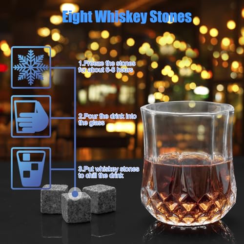 Fathers Day Anniversary Birthday Gifts for Men Him Dad Husband, White Elephant Gifts for Adults, Whiskey Glasses Set of 2 with Chilling Rocks, Bourbon Whiskey Stones Gifts for Men Wooden Box