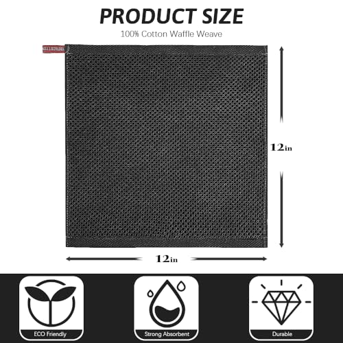 Nialnant 100% Cotton Kitchen Towels,6 Pack Waffle Weave Kitchen Dish Cloths,Absorbent Dish Towels Quick Drying Cleaning Rags-Black,12 x 12In - color: Black, size: 12 x 12 - 6 Pack