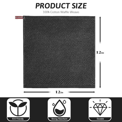 Nialnant 100% Cotton Kitchen Towels,6 Pack Waffle Weave Kitchen Dish Cloths,Absorbent Dish Towels Quick Drying Cleaning Rags-Black,12 x 12In - color: Black, size: 12 x 12 - 6 Pack