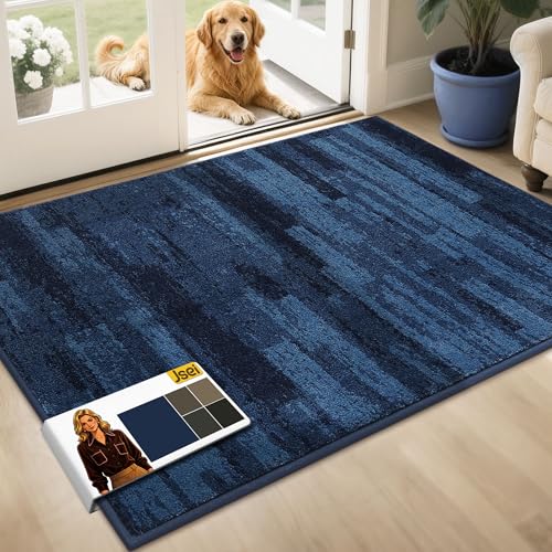 JSEI Dirt Trapper Door Mat 32"x48", Non-Slip Doormat, Blue | Entryway Rugs Washable,Trap Dirt Absorbent Welcome Floor Mat, Low Profile Dog Door Mats for Front Back Door, Wet Shoes & Paws - color: Blue, size: 32'' X 48''