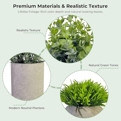Small Artificial Plants in Pots, Faux Plants Indoor Small with Cement Pots for Desk, Shelf & Office Decor, Fake Plants Indoor Decorative Set of 4