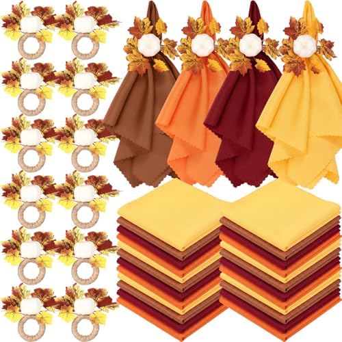 LemonRoad 36 Pcs Cloth Napkins and Napkin Ring Holders, Reusable Fabric for Table Decor Banquet Holiday Dinner Party Supply (Orange, Burgundy, Gold, Coffee, White,Fall) - color: Orange, style: Burgundy, Gold , Coffee, White,Fall
