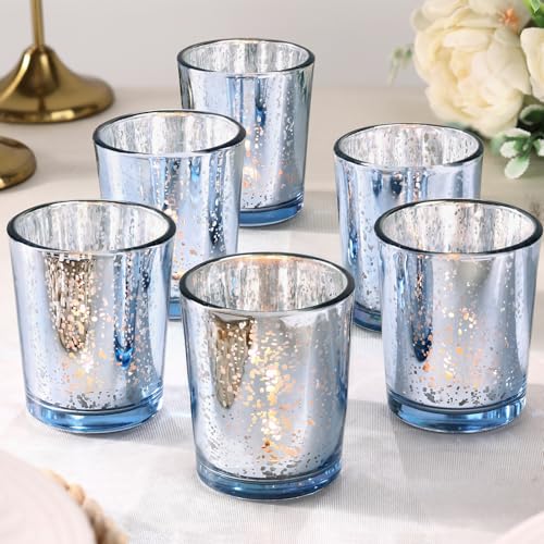 LETINE 6pcs Blue Votive Candle Holders – Standard Votive Size for Regular Votive Candles– Tea Light Candles Holder, Candle Holder for Summer Weddings, Waterfront Venues, Home Decor - color: Blue