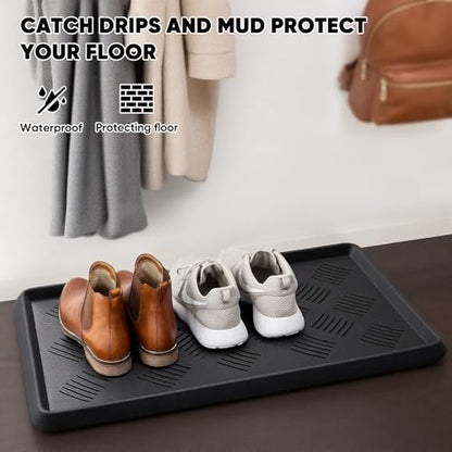 Rubber Boot Tray, Shoe Tray for Entryway, Multipurpose Boot Mat, Shoe Mat Indoor and Outdoor, 16x47, Black - size: 16" x 47"