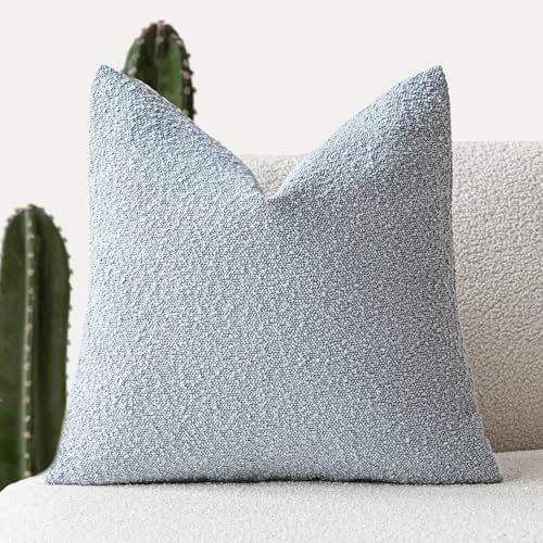 Foindtower Decorative Textured Boucle Throw Pillow Covers Accent Solid Pillow Cases Neutral Soft Cozy Couch Cushion Case for Chair Sofa Bedroom Living Room Home Decor 16x16 Inch,1PC,Light Blue - color: Sky, size: 16" x 16" (Pack of 1)