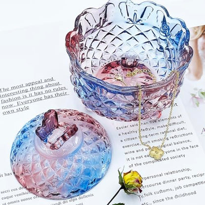 Colorful Crystal Glass Candy Snack Barrel Storage Jar Embossed Luxury Cookie Buffet Canister With Lids Jewelry Box Jar Biscuit Containers(Blue Purple Mixture) - color: Butterfly-Blue Purple Mixture