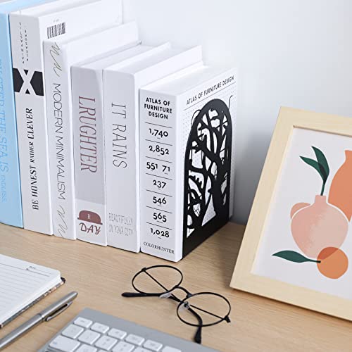 Tree Bookends 10 Pack Black Metal Heavy Duty Book Supports for Shelves | Black Metal, Tree Silhouette Design, 5 Pairs, Sturdy Book Supports, for Home Office School and Library Shelves