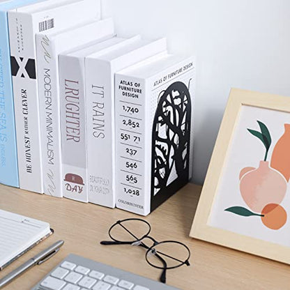 Tree Bookends 10 Pack Black Metal Heavy Duty Book Supports for Shelves | Black Metal, Tree Silhouette Design, 5 Pairs, Sturdy Book Supports, for Home Office School and Library Shelves