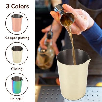 Cocktail Mixing Glass, Glass Bar Shaker Metal Bar Mixing Pitcher for Stirring Drinks Stainless Steel Cocktail Pitcher Drink Maker for Bar(Gold)