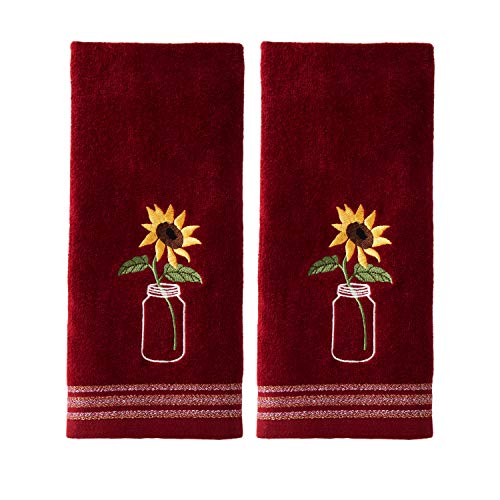 SKL Home by Saturday Knight Ltd. Sunflower In Jar 2 Pc Hand Towel Set, Wine - color: Sunflower in Jar, Wine