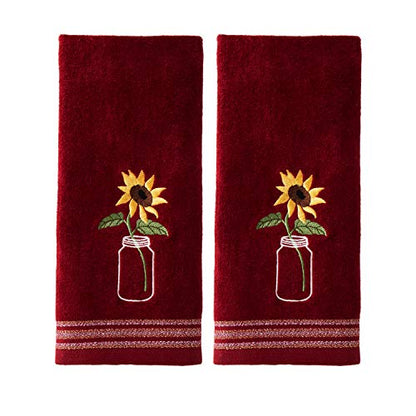 SKL Home by Saturday Knight Ltd. Sunflower In Jar 2 Pc Hand Towel Set, Wine - color: Sunflower in Jar, Wine